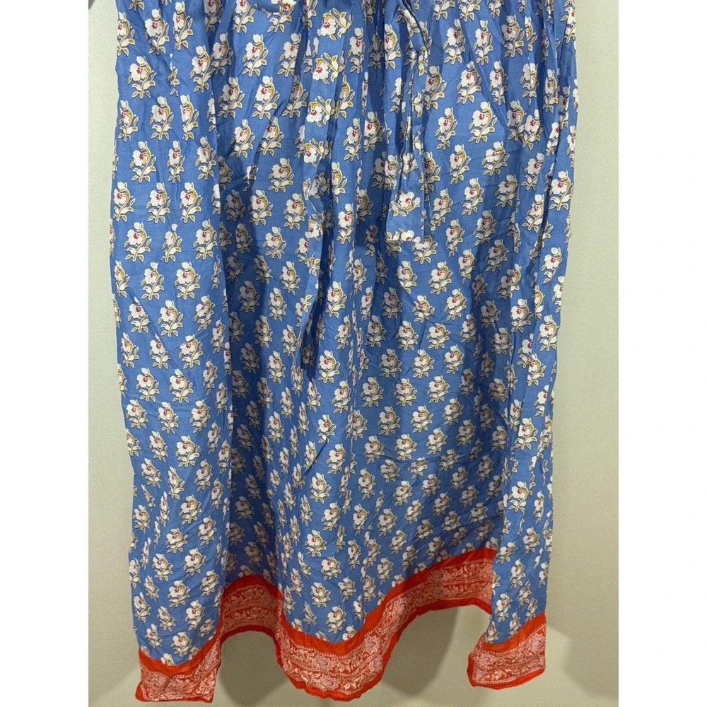 J. Crew Beachwear Blue Red Floral Block‎ Print Midi Dress Tie Waist Women's XS